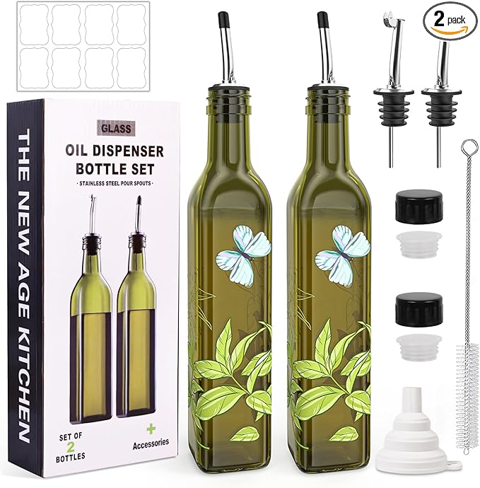 COOLMI Oil and Vinegar Dispenser Set - 17oz/500ML Premium Glass Olive Oil by COOLMI
