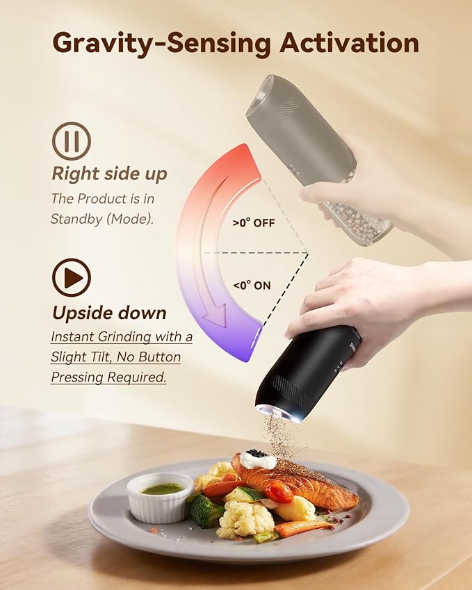 WONMAKE Gravity Electric Salt and Pepper Grinder Set - Image 3