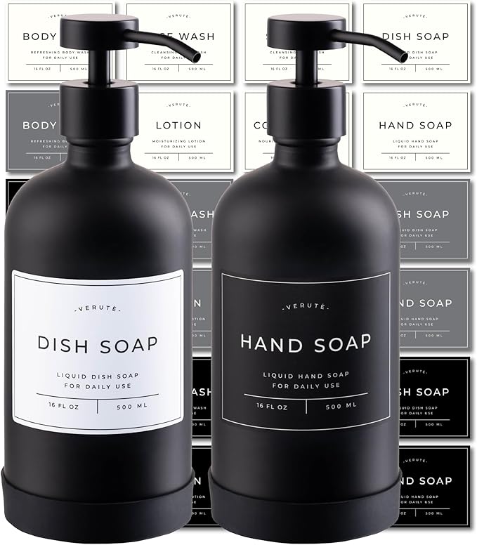 Hand and Dish Soap Dispenser for Kitchen and Bathroom, Stainless Steel Pumps by Verute