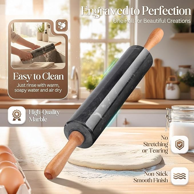 Flexzion Marble Rolling Pin Heavy Nonstick Stone Dough Roller - Image 3