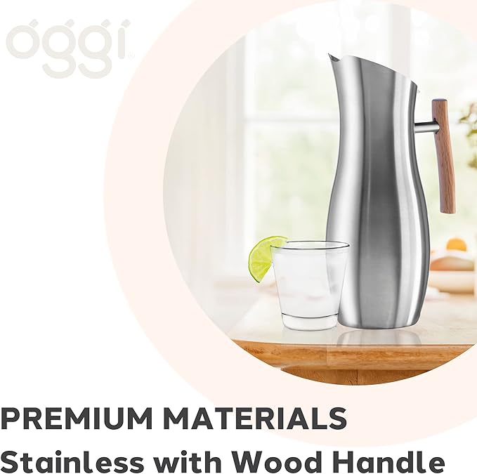 OGGI Slimline Stainless Steel Pitcher- Stainless Steel Water w/Ice Guard - Image 5