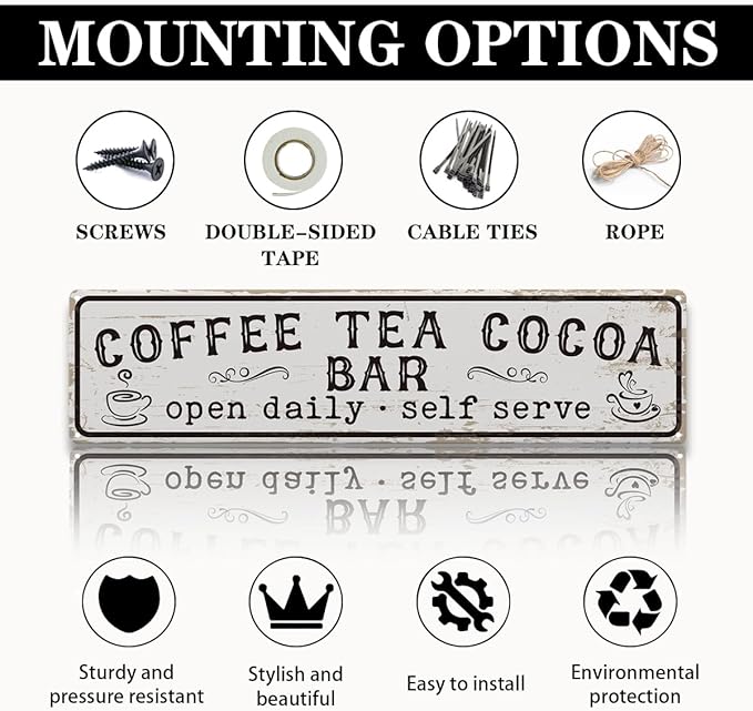Coffee Signs for Wall, Coffee Tea Cocoa Bar Sign, Retro Metal Tin Sign - Image 3