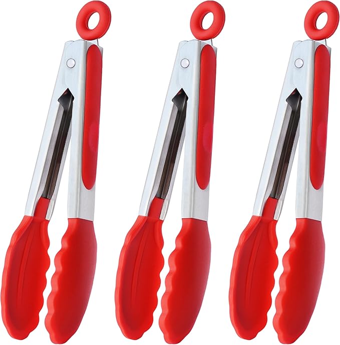 HINMAY 7-Inch Mini Silicone Tongs Small Serving Tongs by HINMAY