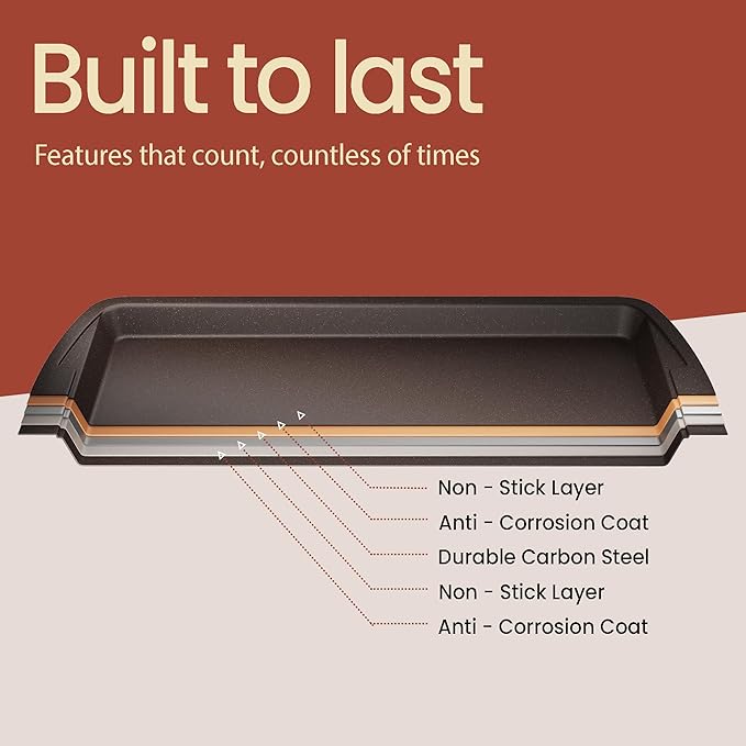 Cookie Sheet with Wire Rack Set, 2-Piece Nonstick Brown Marble Carbon Steel Pan - Image 8