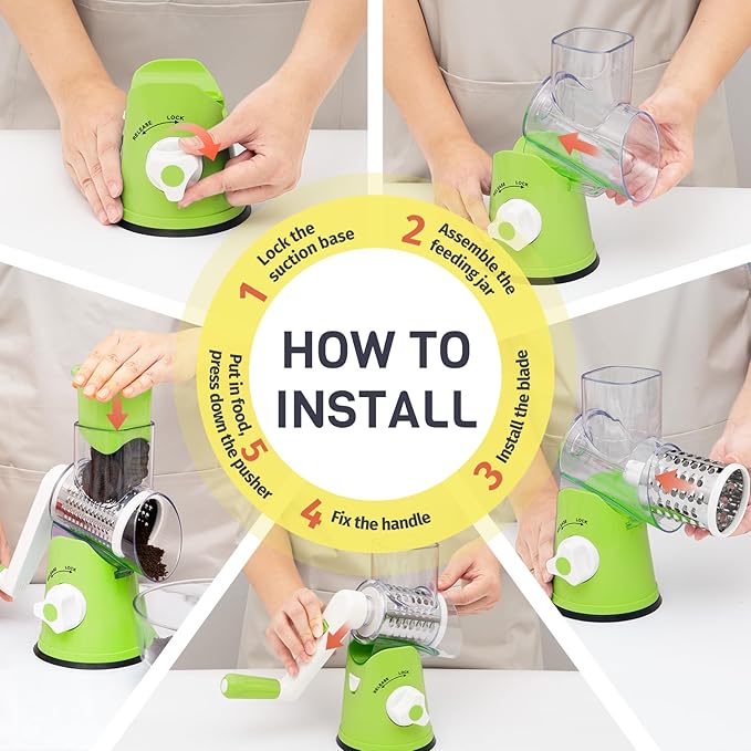 Rotary Cheese Grater Hand Crank, 3 Blades Slicer Shredder, Cheese Grater - Image 9