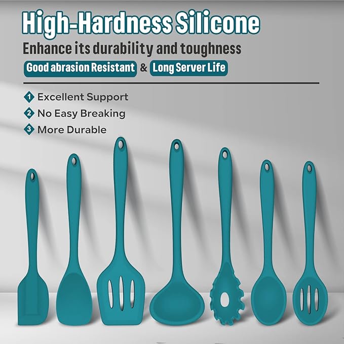 Silicone Cooking Utensils Set, E-far 7-Piece Blue Heat Resistant Kitchen - Image 2