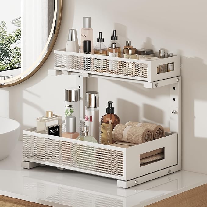 1 Pack-11.4"-16.14"H Under Sink Storage Organizer, Large 2-Tier Elegant Mesh - Image 7