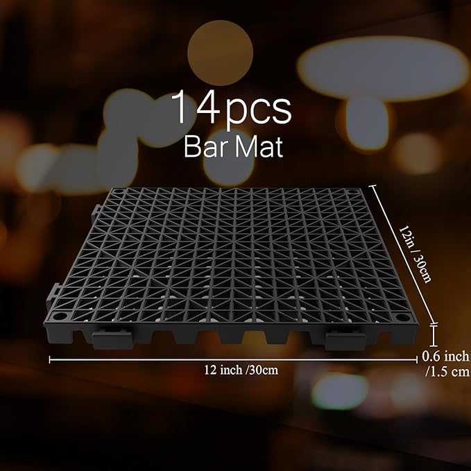 Tioncy 14 Pcs Bar Countertop Supplies Interlocking Mats 12 x 12 Inch Rubber - Image 2