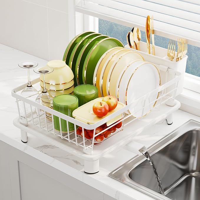 Dish Drainer Rack with Drip Tray, Sink Dish Drainer with Drainage Spout - Image 6