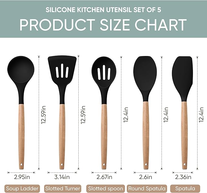 Herogo 5-Piece Cooking Utensils Set, Silicone Kitchen Utensils Set - Image 2