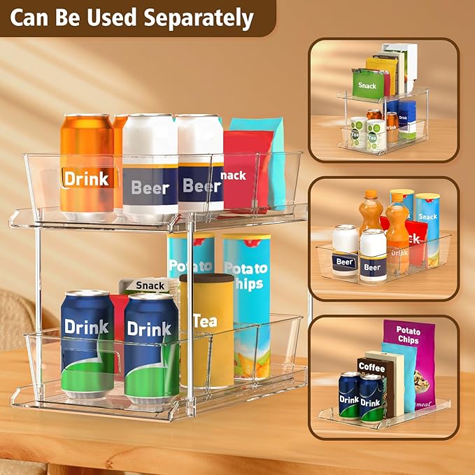 Fabspace Pull-Out Home Organizers, 2 Tier Clear Bathroom Organizer - Image 4