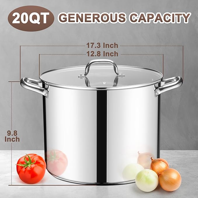 20 Qt Large Stock Pot, E-far Stainless Steel Stockpot - Image 2