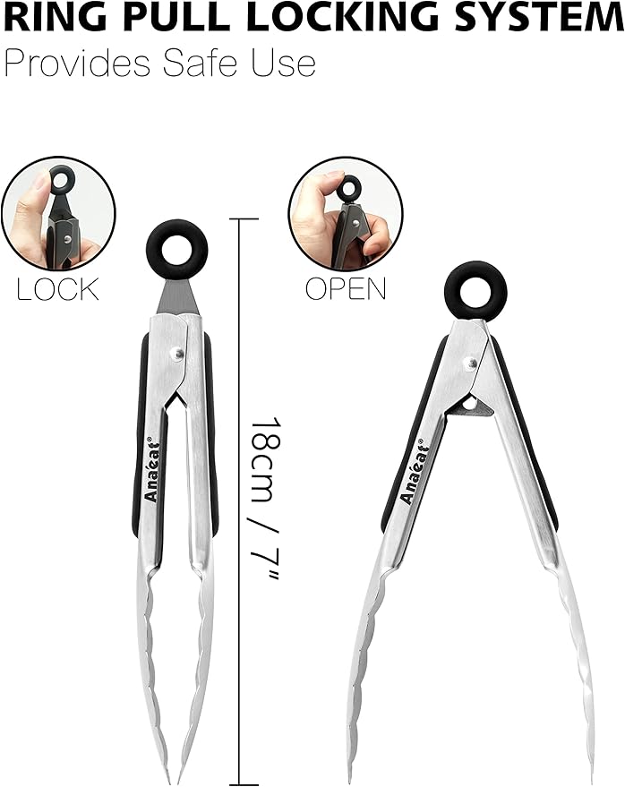 Anaeat 7" Mini Cooking Tong Stainless Steel - Image 6