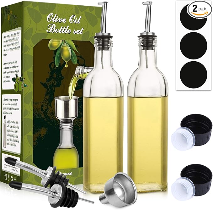 AOZITA 17 oz Glass Olive Oil Dispenser Bottle Set - 500ml Clear Oil & Vinegar by AOZITA
