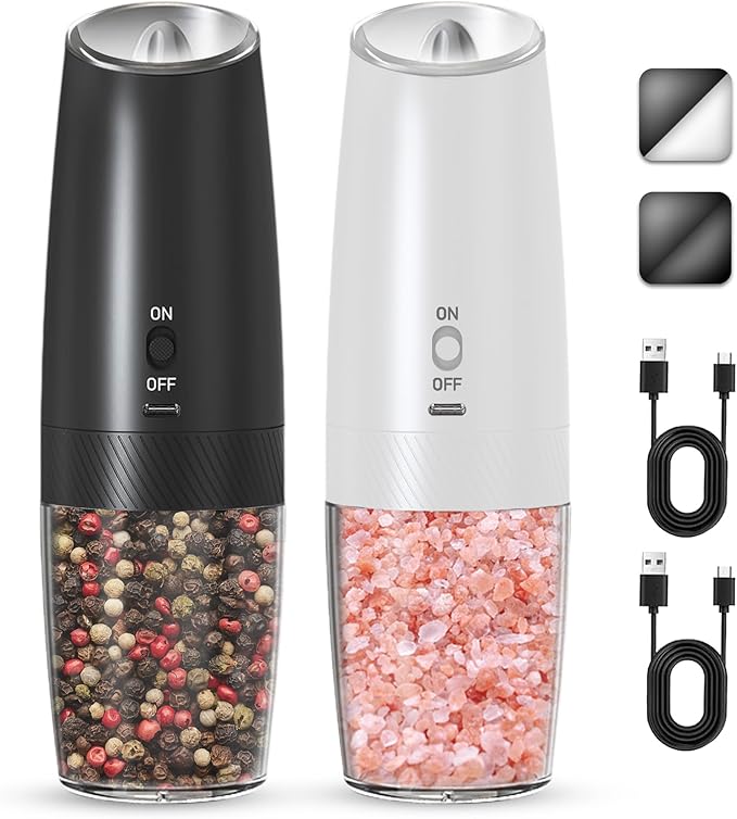 UNNEES Rechargeable Electric Salt and Pepper Grinder Set, Gravity Activated by UNNEES
