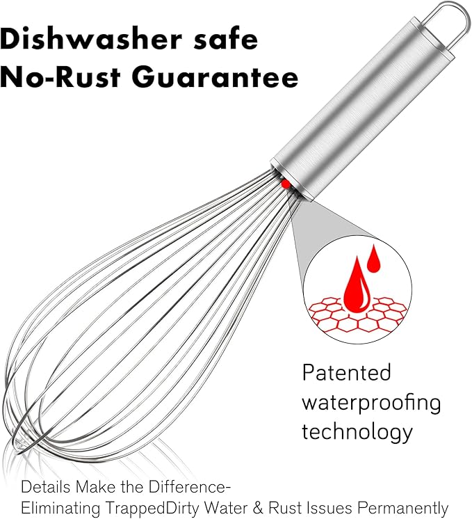 OYV 304 Stainless Steel Whisk Set, Dishwasher Safe Rustproof Metal Whisk - Image 4