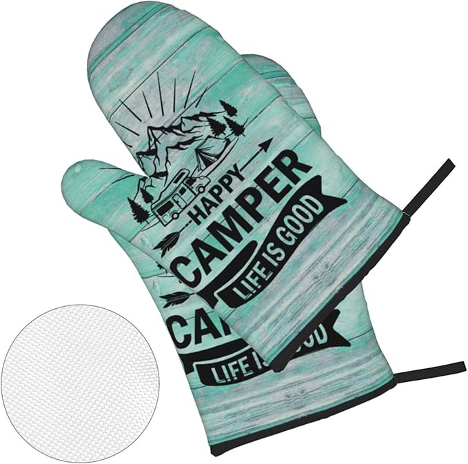 Happy Camper Oven Mitts and Pot Holders Sets of 4, Resistant Hot Pads - Image 2