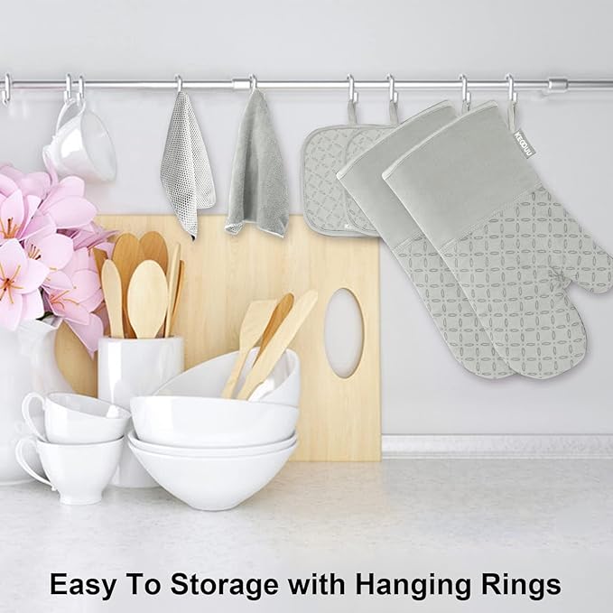 KEGOUU Oven Mitts and Pot Holders 6pcs Set, Kitchen Oven Glove High Heat - Image 3