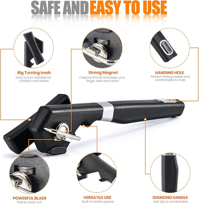2 in 1 Safety Can Opener Manual Smooth Edge & Bottle Opener, - Image 4
