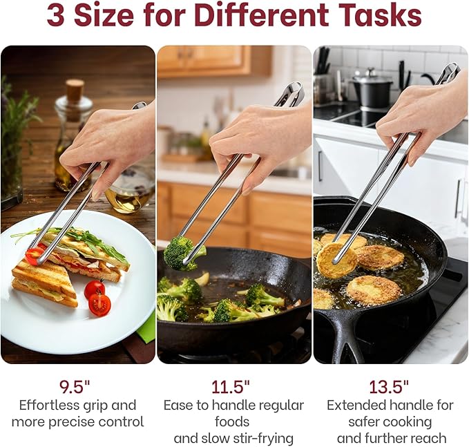 Precision Serrated Non-Slip Tips Cooking Tongs 3 Set, 18/8 Stainless Steel - Image 6