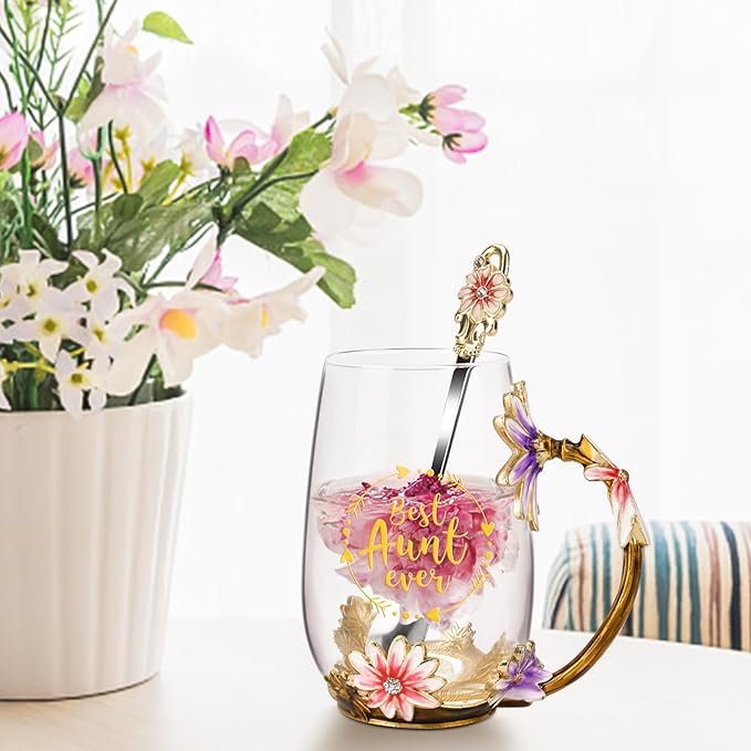 OEAGO Gifts for Aunt from Niece Nephew Tea Cup Cool Birthday Gift Enamel Flower - Image 3
