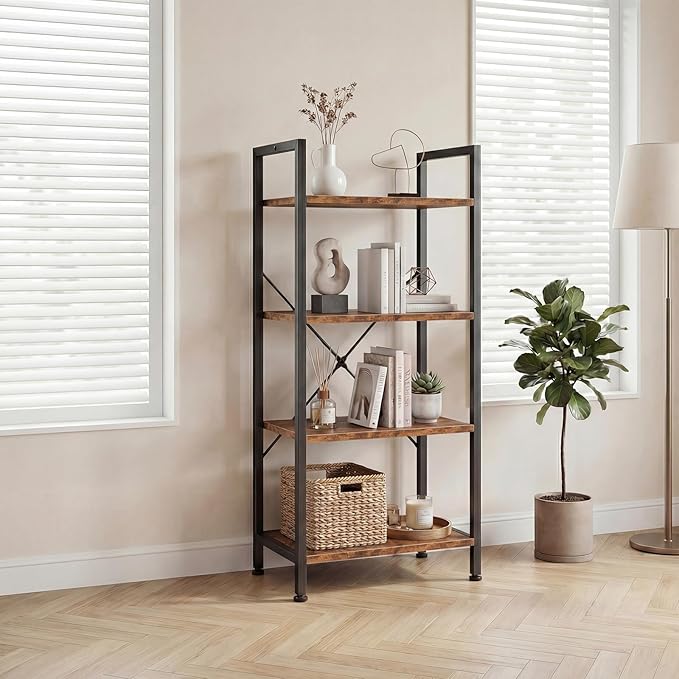 DUMOS 4 Tiers Bookshelf, Classical Book Shelf, Tall Display Shelves in Living - Image 2