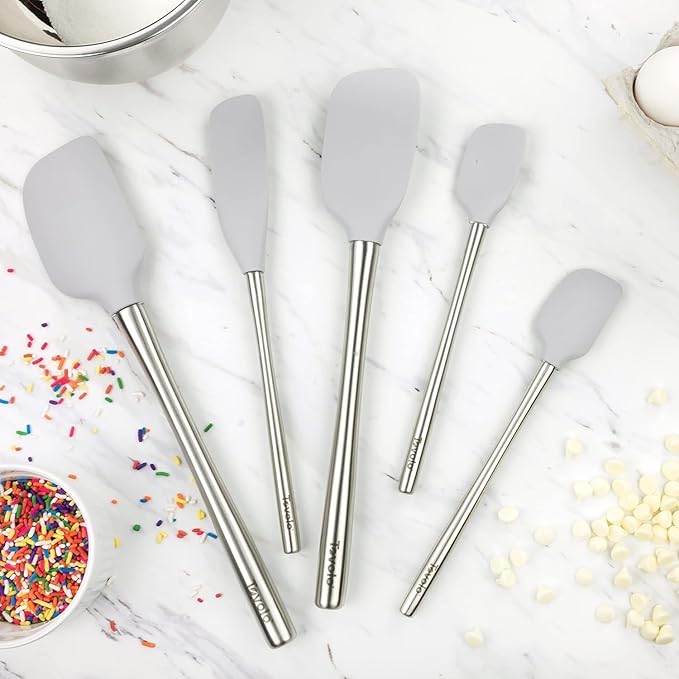 Tovolo Stainless Steel Handled Silicone Spatula Set of 5 Oyster Gray, - Image 3