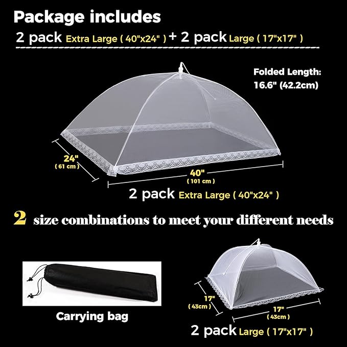 Food Covers for Outside Mesh, 2 Pack 40"X24" + 2 Pack 17"X17" Extra Large Pop - Image 2