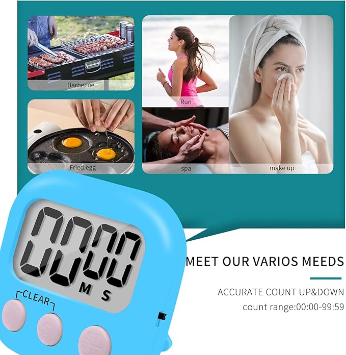 6 Pack Small Digital Kitchen Timer Magnetic Back and ON/Off Switch, Minute - Image 6
