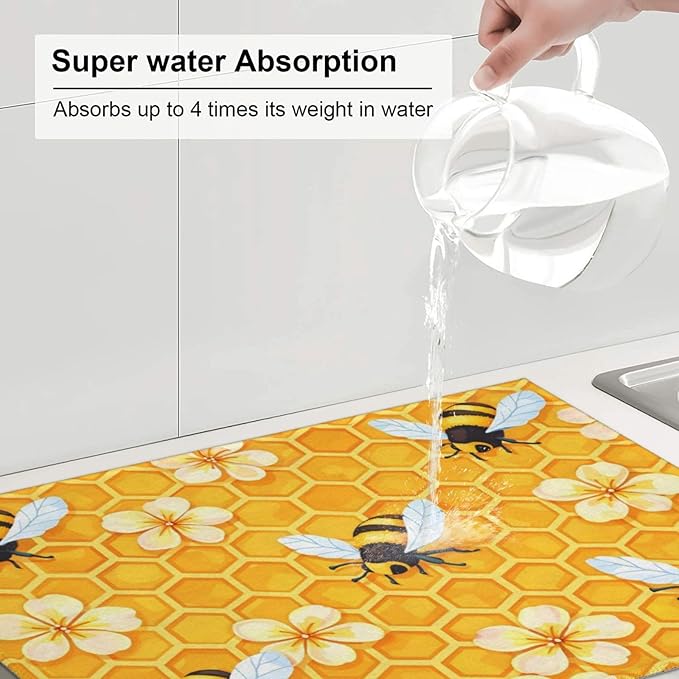 Bee Dish Drying Mat For Kitchen Counter Absorbent Large Kitchen Fast Dry Pad - Image 6