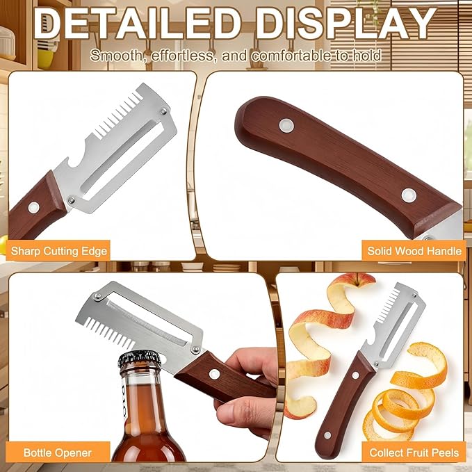 2PCS Multifunctional Vegetable Peeler, Upgrade 3-in-1 Wooden Handle Peelers - Image 4