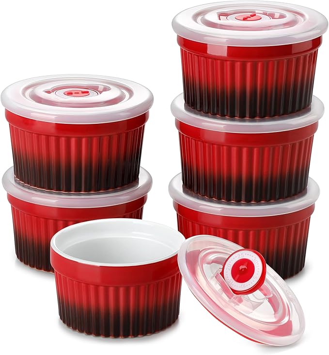vancasso 6 oz Ramekins with Lid, Porcelain Creme Brulee Souffle Dishes by vancasso