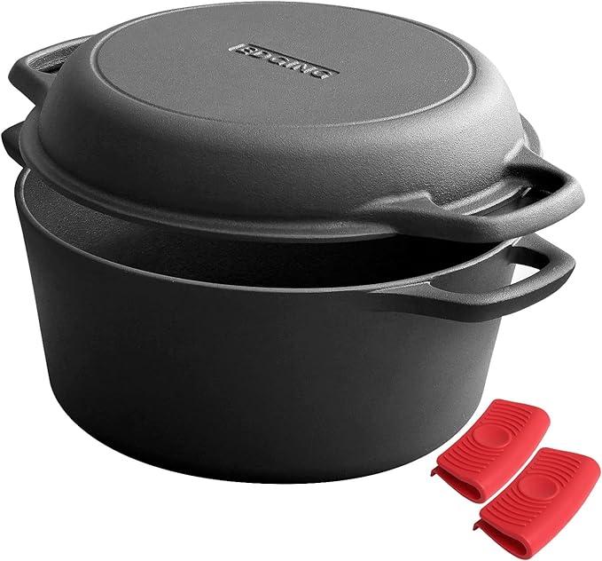 EDGING CASTING 2-in-1 Pre-Seasoned Cast Iron Dutch Oven Pot by EDGINGCOOKWARE