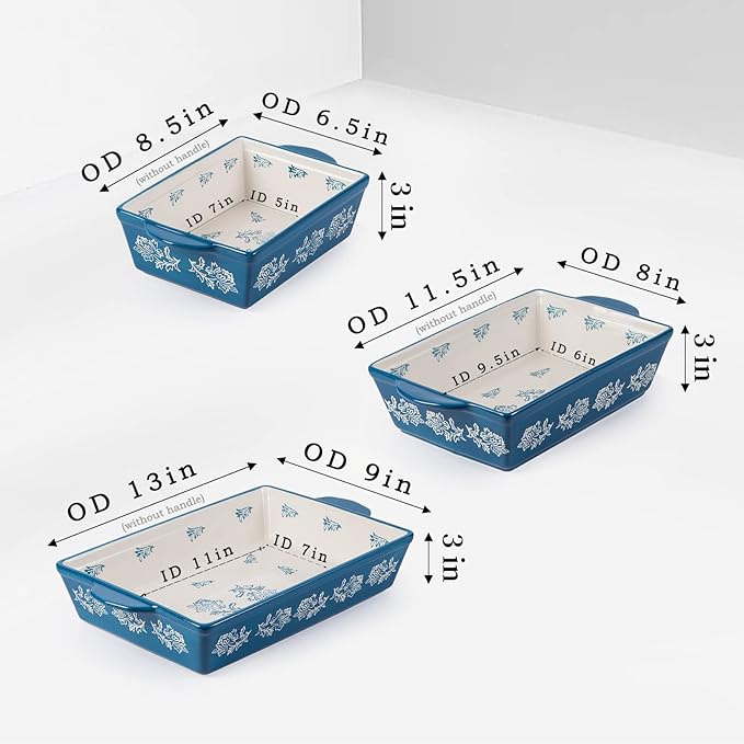 Wisenvoy Baking Dish Ceramic Lasagna Pan Casserole Dish 3-Piece Bakeware Sets - Image 2