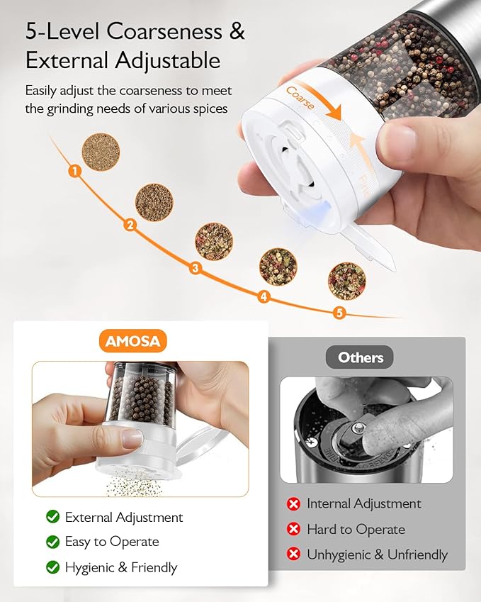 Electric Salt and Pepper Grinder Set, Upgraded 2-Speed Setting, External 5 - Image 3