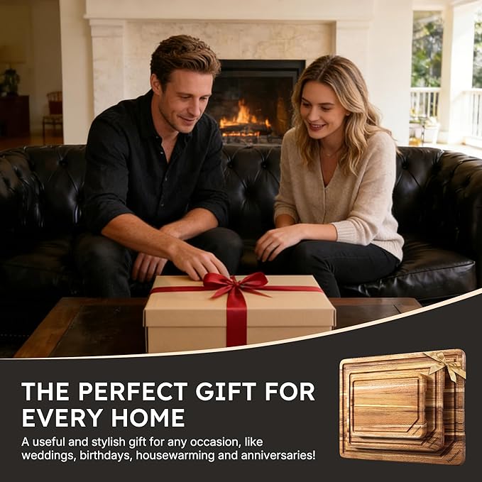 3 Pack Teak Wood Cutting Board Set Non Slip Over Sink Charcuterie Board Serving - Image 9