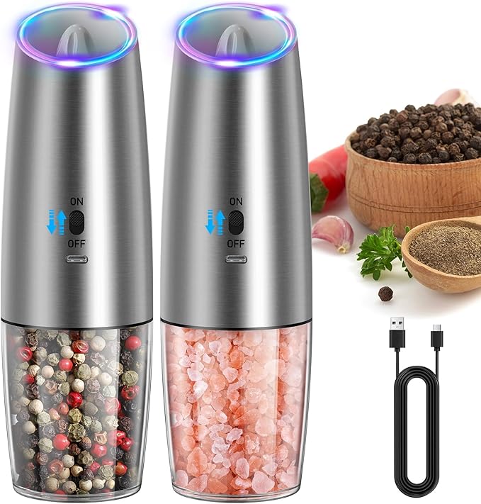 CIRCLE JOY Rechargeable Gravity Electric Salt and Pepper Grinder Set, Stainless by CIRCLEJOY