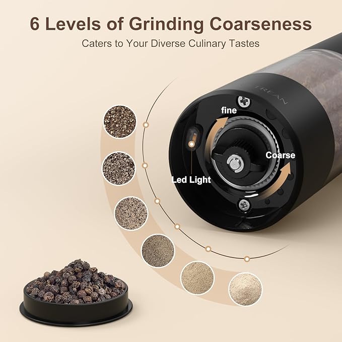 Ultrean Pepper Grinder, Rechargeable Salt and Pepper Grinder Set - Image 3