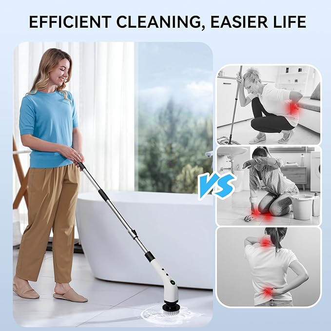 Electric Bathroom Cleaning Brush, Cordless Spin Scrubber Full Body Waterproof - Image 7