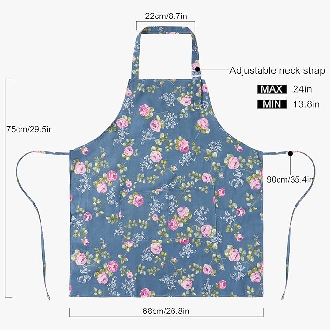DILLMAN Aprons for Women with Pockets Cotton Linen Cooking Kitchen Baking Soft - Image 3
