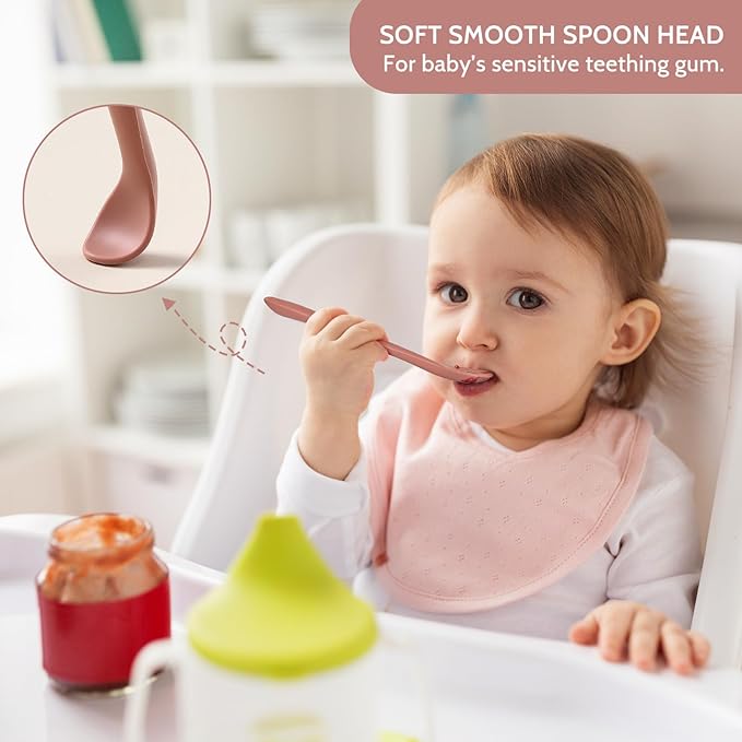 Silicone Baby Feeding Spoons, Training Spoon Self-feeding, First Stage Infant - Image 4