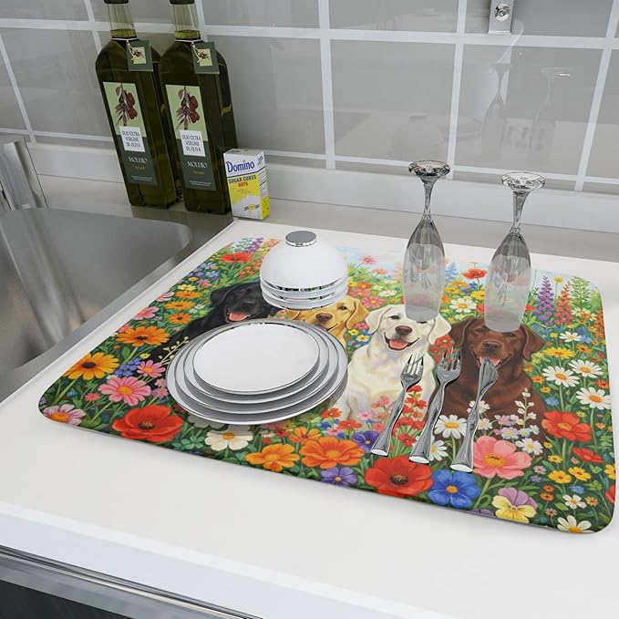 Spring Absorbent Drying Mat Colorful Flowers Dog Dish Drying Mat - Image 6