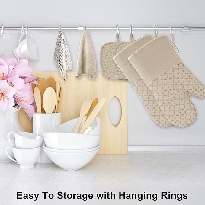 KEGOUU Oven Mitts and Pot Holders 6pcs Set, Kitchen Oven Glove High Heat - Image 3