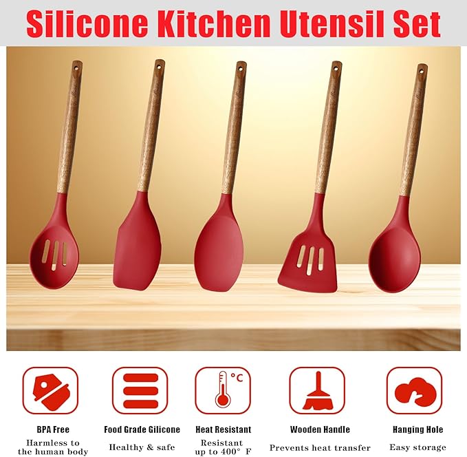 Kitchen Utensils Set, Silicone Cooking Utensils Set, Non-Stick Silicone Spatula - Image 2