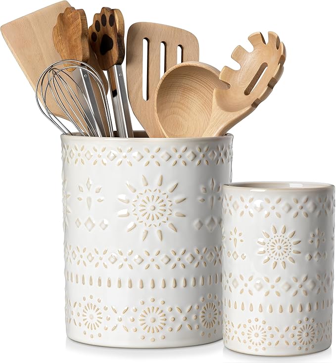 LOVECASA Utensil Holder, 7.2"+5.4" Ceramic Utensil Holder by LOVECASA
