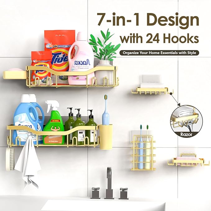 NESOMI Shower Caddy Adhesive Shower Organizer 7-Pack, Rustproof Stainless Steel - Image 7