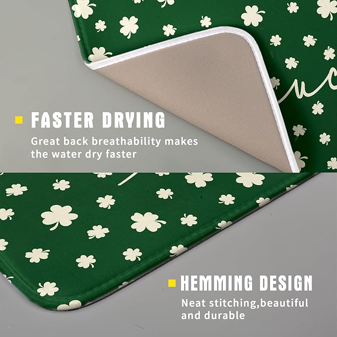 Giwawa St Patricks Day Dish Drying Mat Green Lucky Clovers Dish Drainer Mats - Image 3