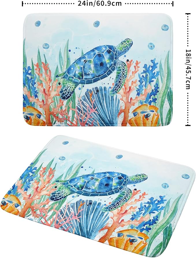 Giwawa Sea Turtle Dish Drying Mat 18x24in Watercolor Blue Tortoise Dish Drainer - Image 2