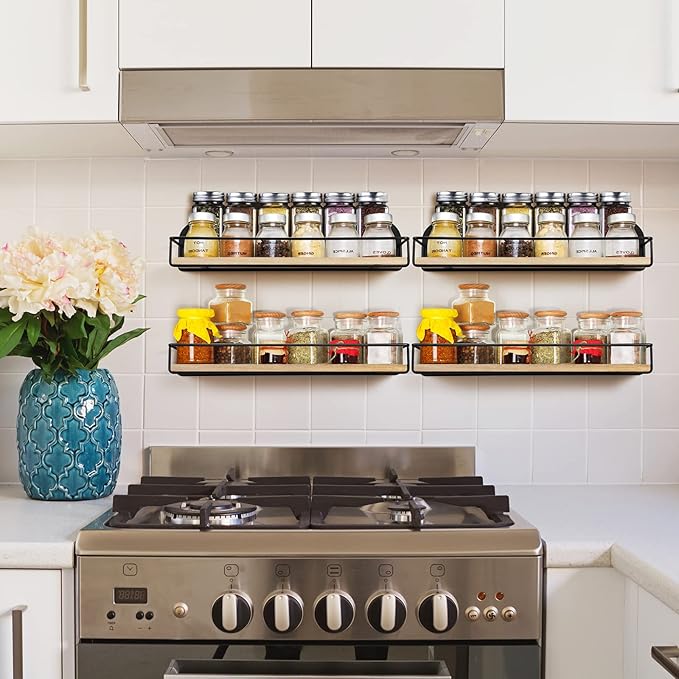 TJ.MOREE 4 Pack Spice Rack Wall Mounted Rustic Style Hanging Spice Organizer - Image 6
