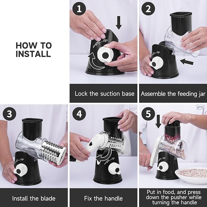 Rotary Cheese Grater with Handle, Kitchen Mandoline Vegetable Slicer with 3 - Image 6